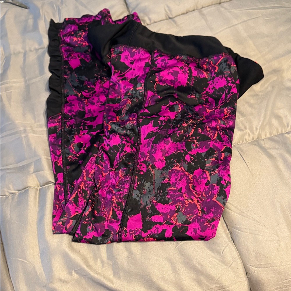 RBX Women's Black and Pink Patterned Leggings